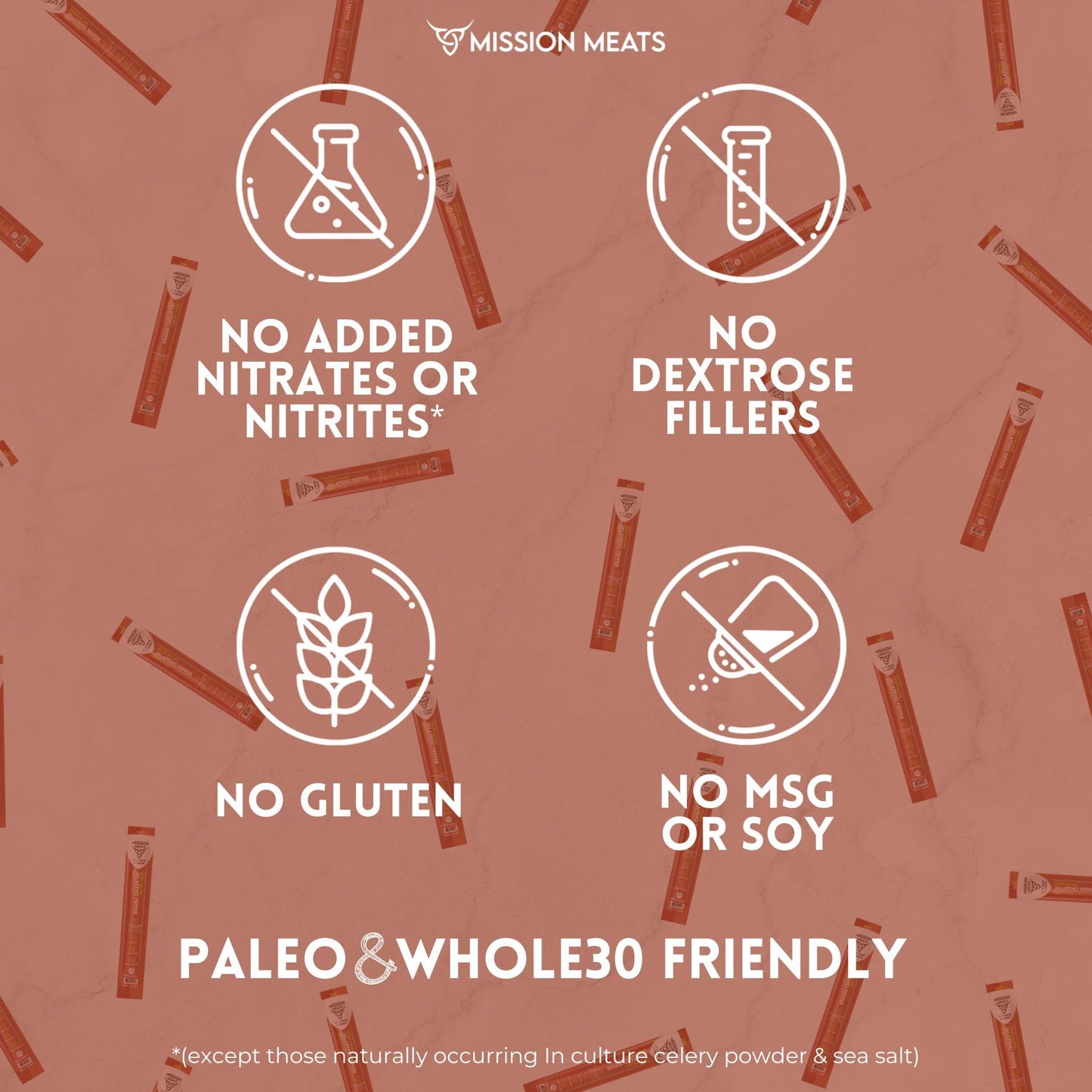 Mission Meats Beef Sticks - 100% Grass Fed & Pasture Raised, Sugar Free, Individually Wrapped Healthy Snacks, Whole 30 & Paleo Friendly, Jalapeno 1oz