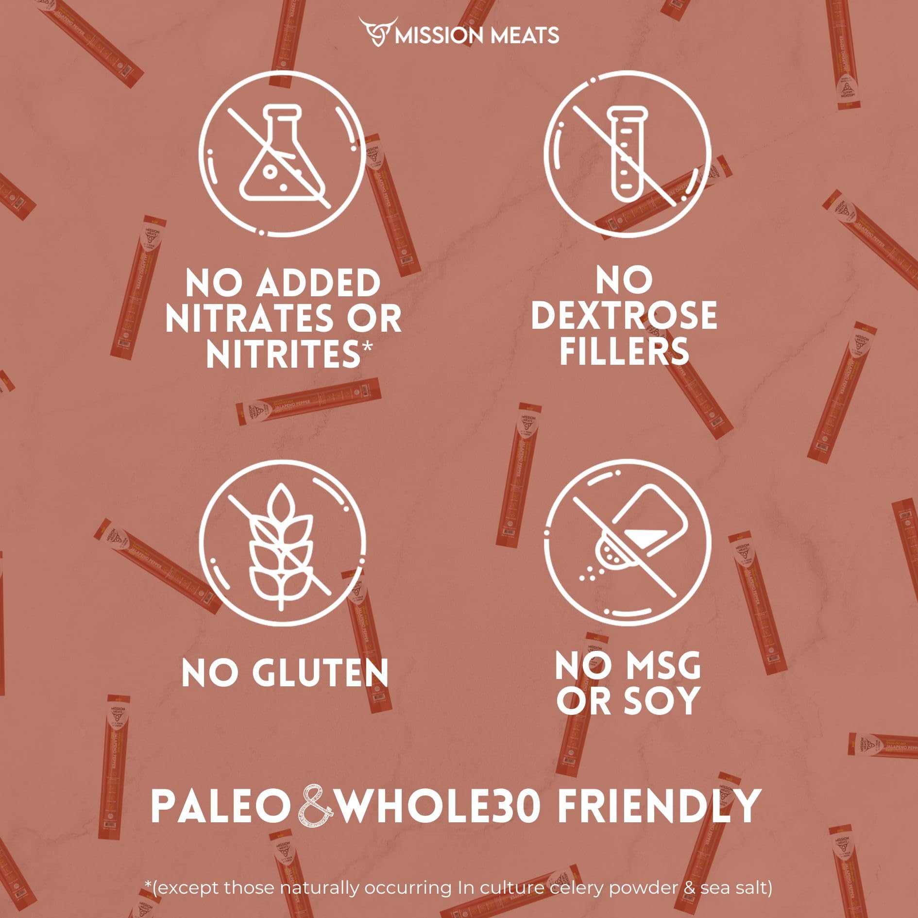 Mission Meats Beef Sticks - 100% Grass Fed & Pasture Raised, Sugar Free, Individually Wrapped Healthy Snacks, Whole 30 & Paleo Friendly, Jalapeno 1oz