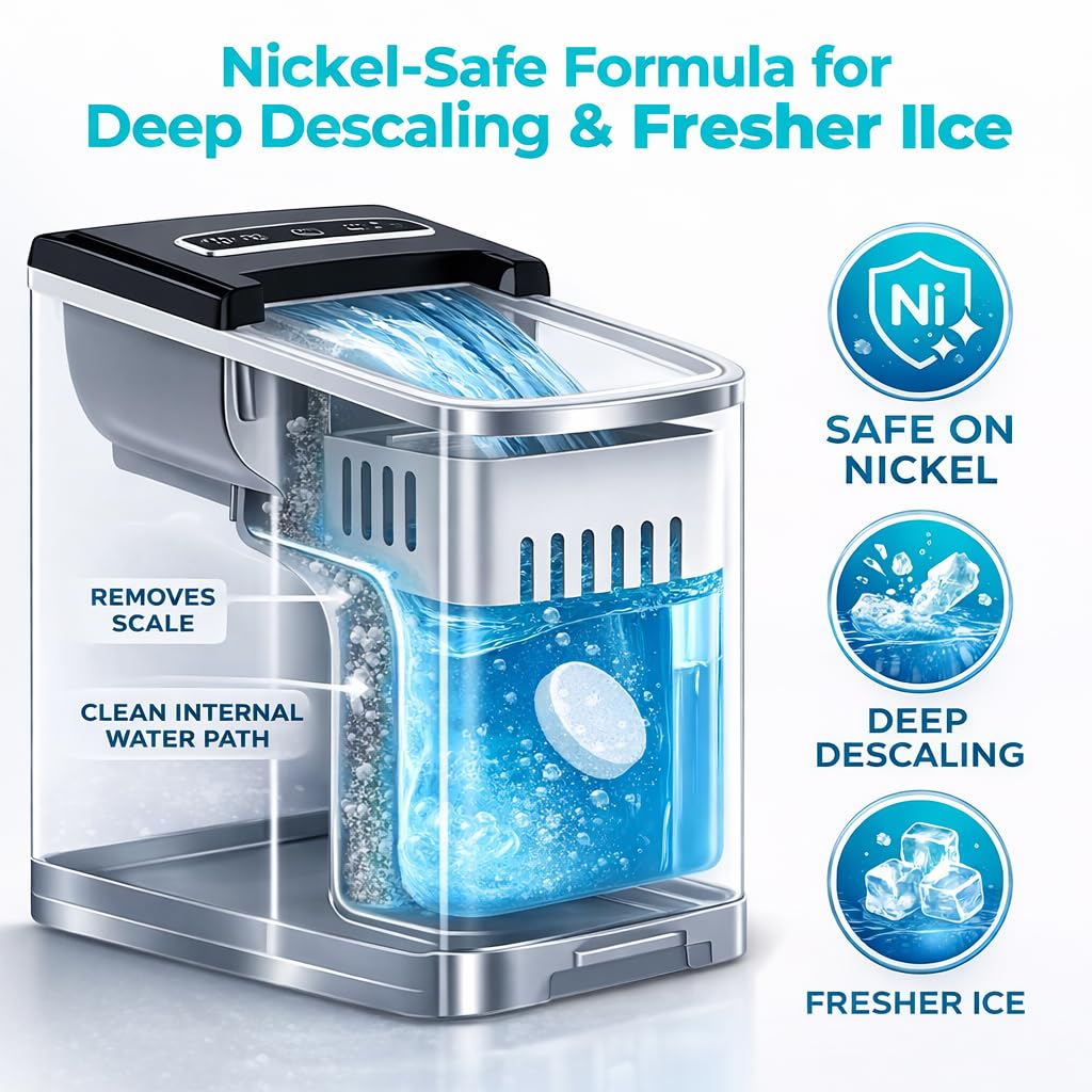 RTGJPML Ice Machine Cleaner Tablets Nickel Safe Ice Maker Cleaner Tablets for Countertop, Nugget Ice Makers Compatible with All Major Brands 36pcs