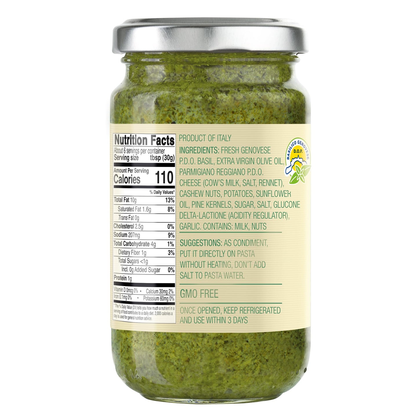 Compagnia Sanremo Basil Pesto with Cheese, 6.7 oz, (Pack of 1) - Authentic Italian Pesto Sauce - Rich, Savory Flavor with Fresh Basil, Grated Cheese