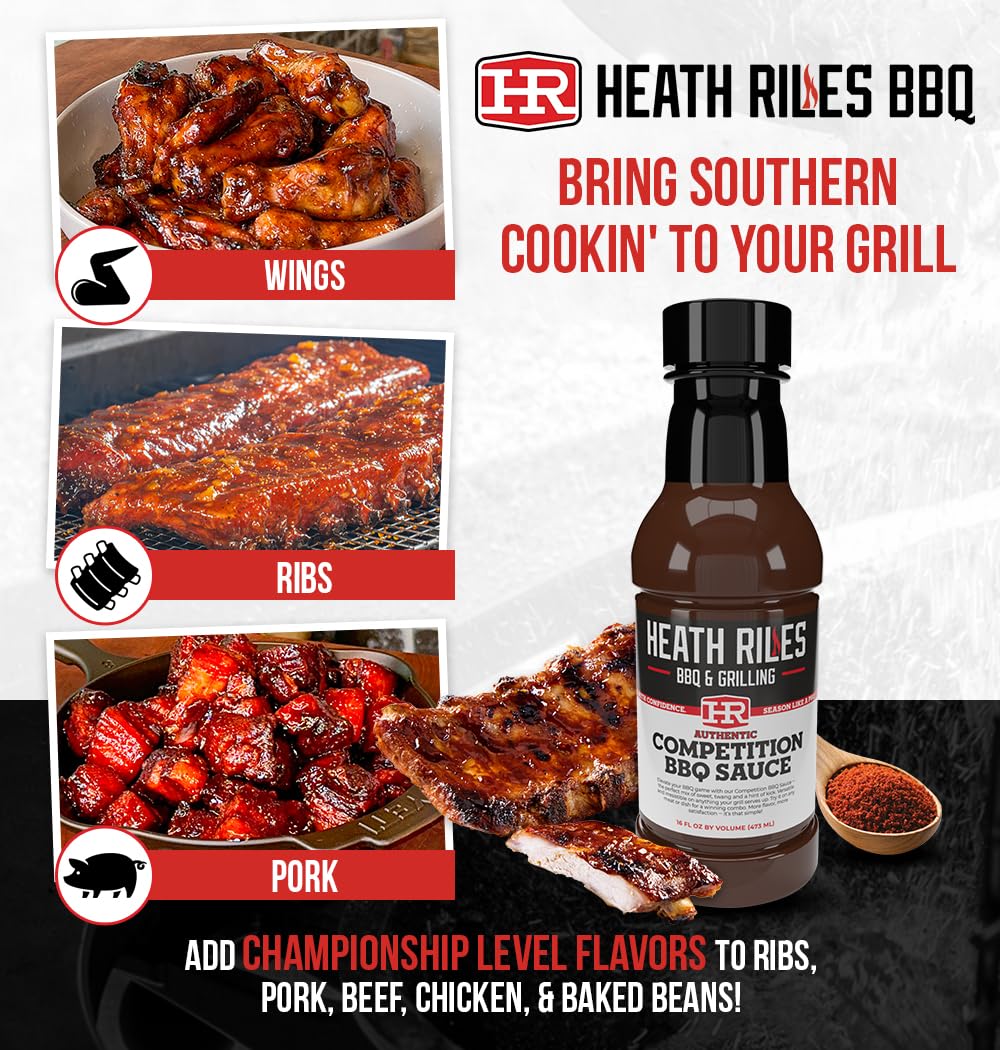 Heath Riles BBQ Competition Barbecue Sauce, Champion Pitmaster Recipe, Bottle 16 oz.