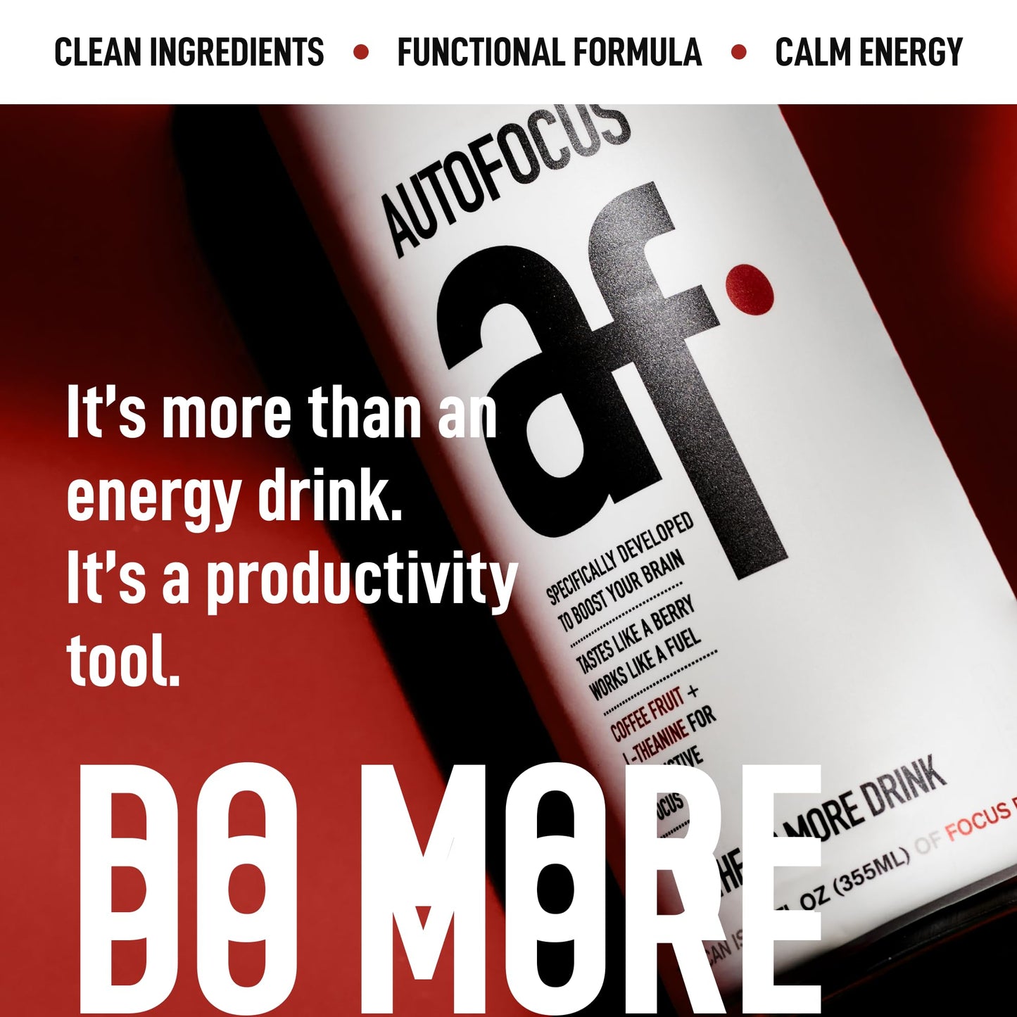 AUTOFOCUS Functional Energy Drink - Natural Focus Drink with Coffee Fruit & L-Theanine - Clean Caffeine Brain Booster - No Added Sugar. Productivity