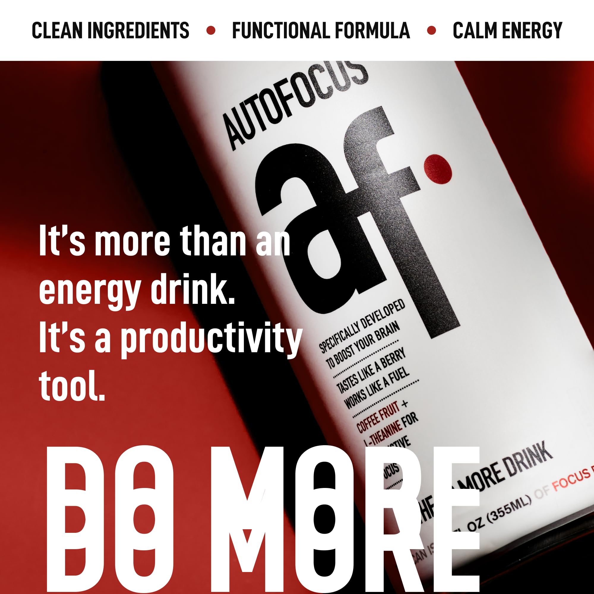 AUTOFOCUS Functional Energy Drink - Natural Focus Drink with Coffee Fruit & L-Theanine - Clean Caffeine Brain Booster - No Added Sugar. Productivity