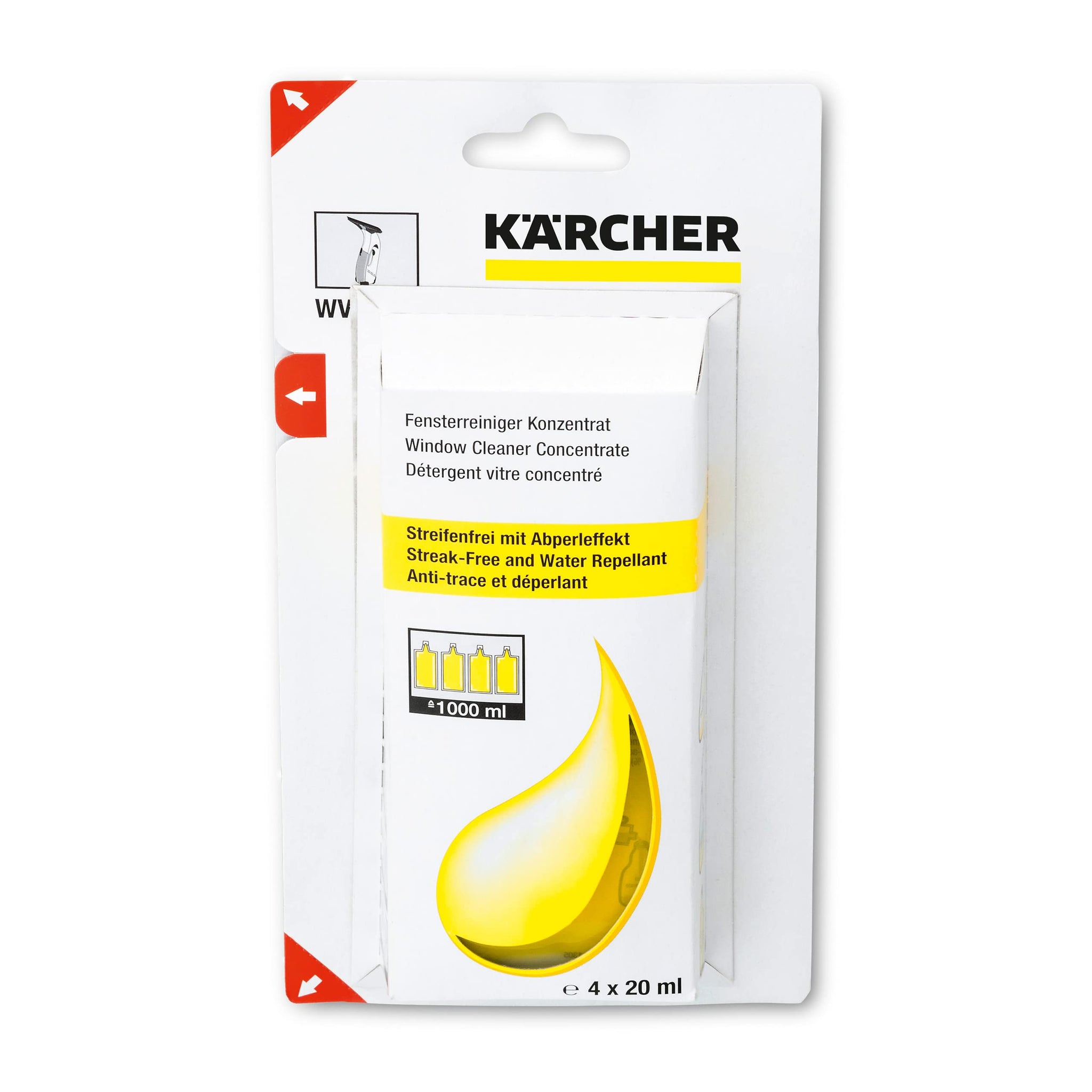 Karcher WV Window Vacuum Cleaner Concentrate for Window Vacuum Spray Bottle - Four 20ml pouches