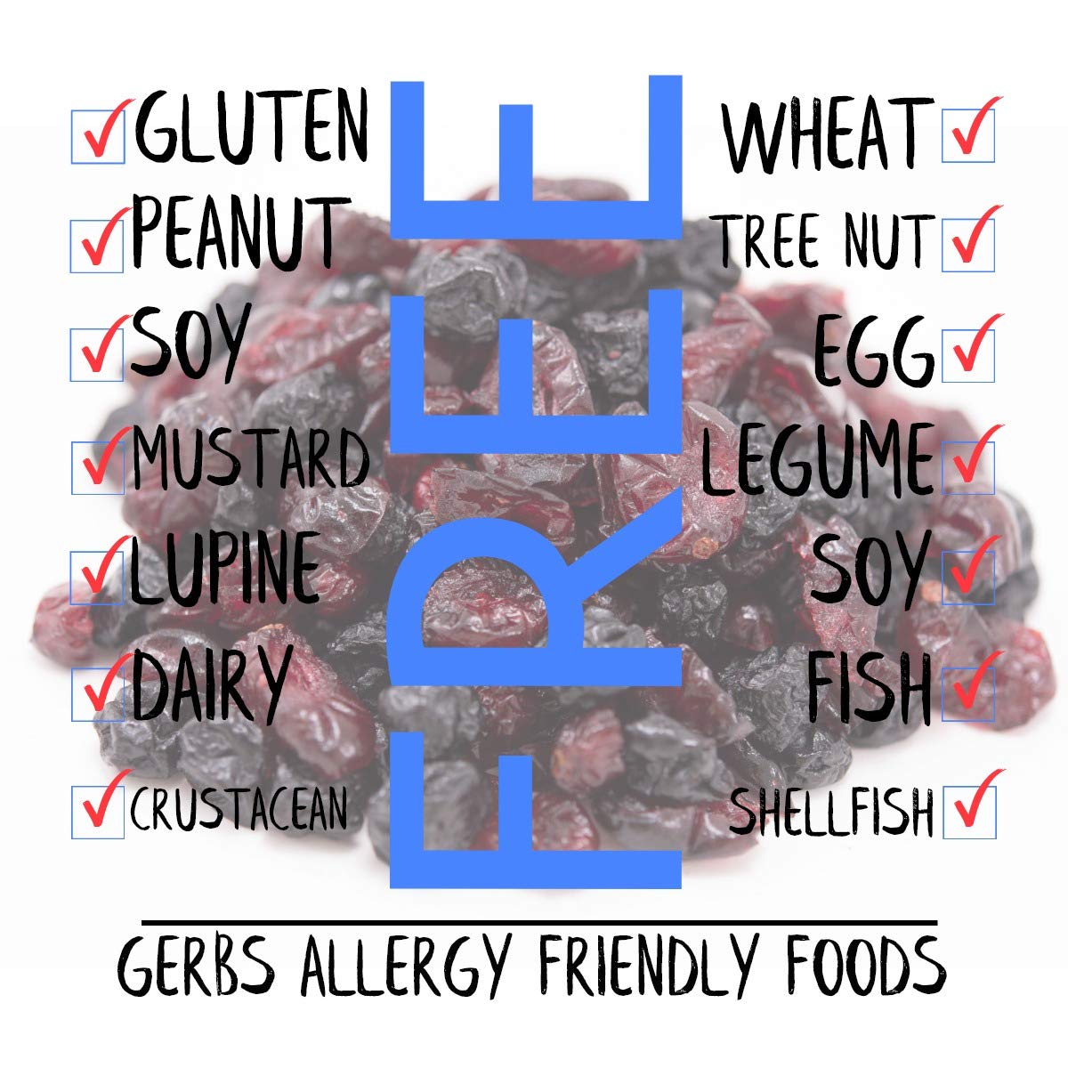 Gerbs Sweetened Blueberry & Cranberry Dried Fruit Snack Mix 2 lbs. | Unsulfured, No Preservatives, Resealable Bag | Naturally Sweet & Chewy with Tart