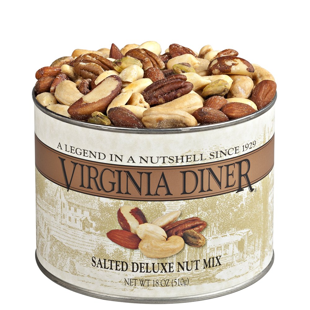 Virginia Diner Natural Virginia Deluxe Nuts, Almonds, Cashews, Pecans, Pistachios & Brazil Nuts, All Natural 18 Ounce (Pack of 1) Deluxe Nut Mix