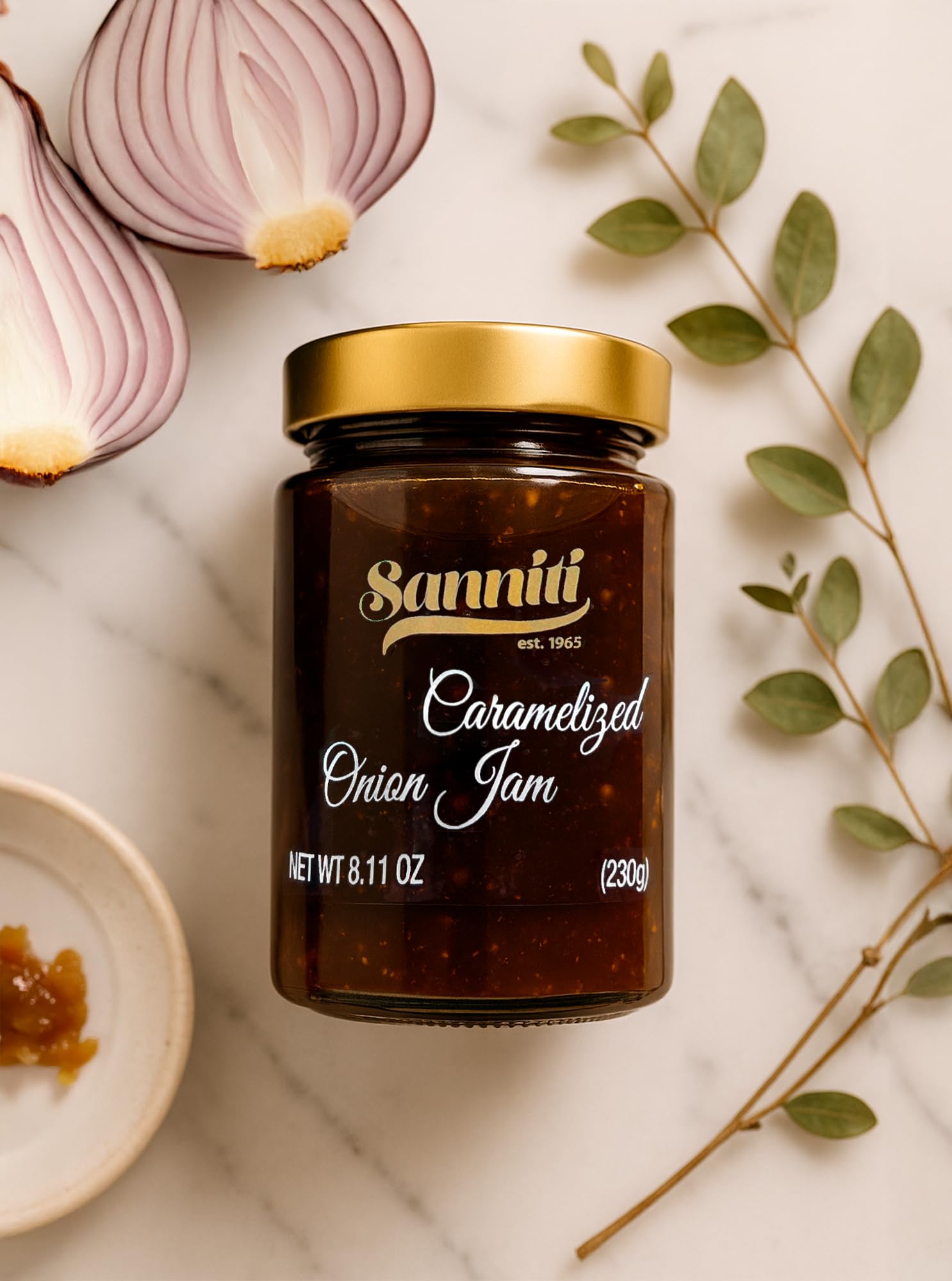 Sanniti Caramelized Onion Jam - Sweet & Savory Gourmet Spread - Perfect for Cheese Boards, Meats, and Sandwiches - 8.11 oz (230g) Jar