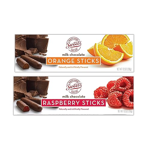 Chocolate Raspberry and Orange Sticks Bundle. Includes 2 Boxes of Sweet Sticks. 1 Box of Milk Chocolate Orange Sticks & 1 Box of Milk Chocolate