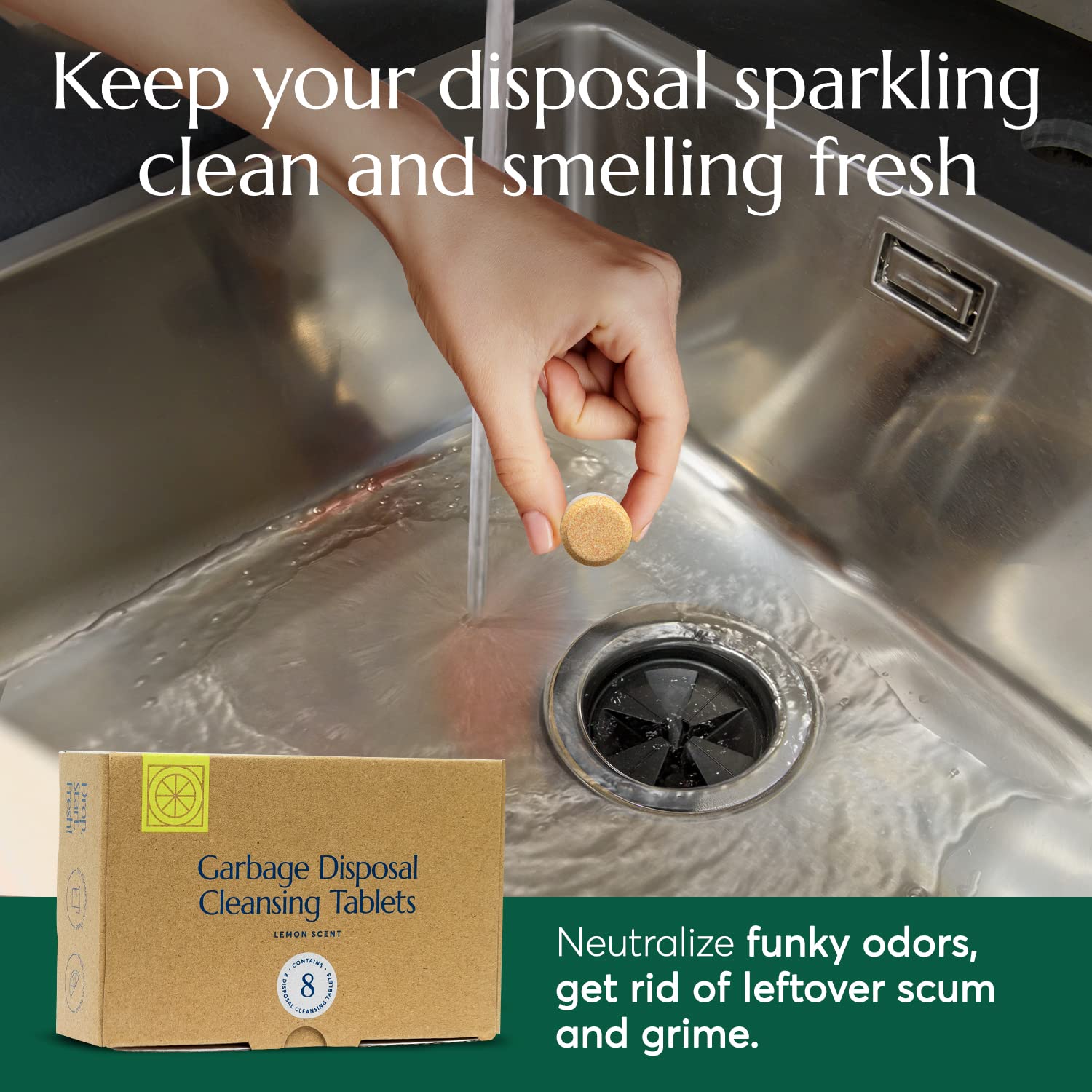 CLEANOMIC - Garbage Disposal Cleansing Tablets (8 Pack) - Foaming Garbage Disposal Cleaner and Deodorizer, Household Garbage Disposal Cleaners, Sink