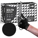 WECARE Black 8 Mil Nitrile Gloves Medium 100 Pack - Heavy Duty Mechanic Gloves, with Diamond Grip - Powder and Latex Free Disposable Gloves