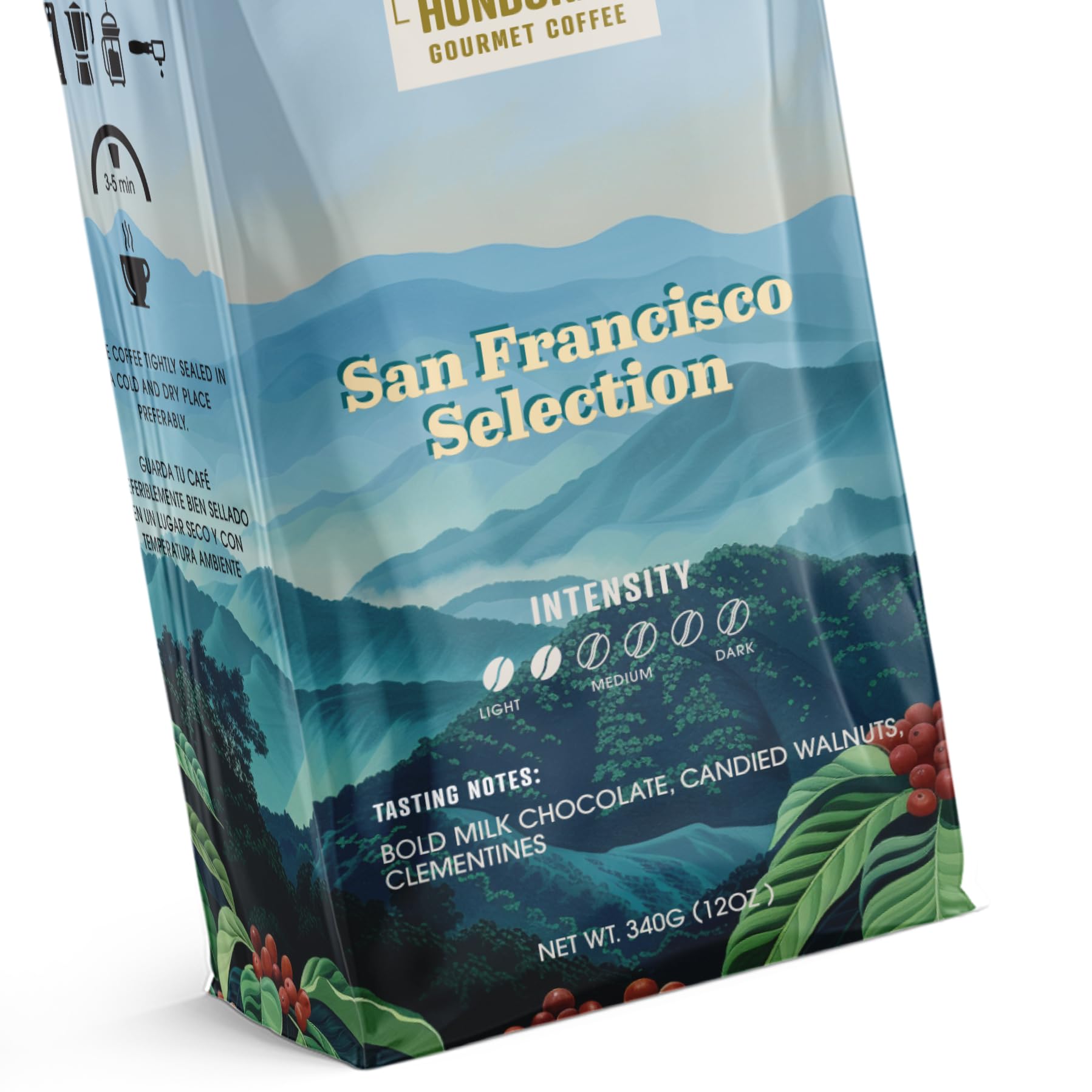 Don Chema San Francisco Selection - Gourmet Honduran Light Roast Coffee - Whole Bean - Notes of Milk Chocolate, Candied Walnut & Clementines - Smooth