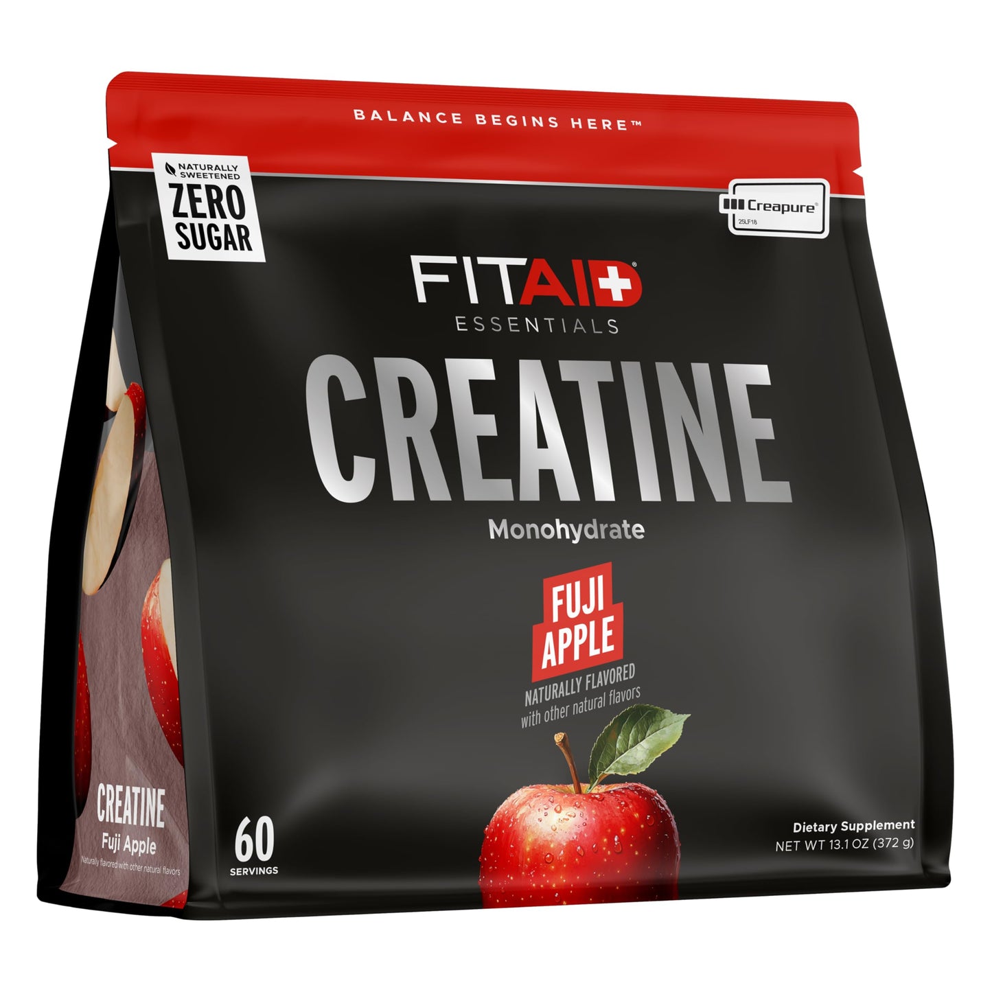 FITAID Creatine Monohydrate Powder, CreaPure, Fuji Apple, ATP Production for Weightlifting, Running, Naturally Flavored, Smooth-Mixing, Easy on