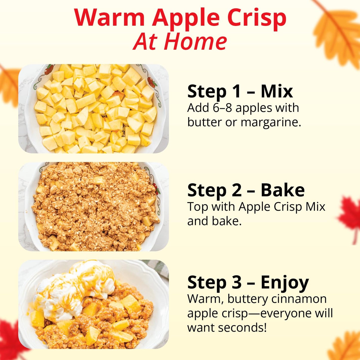 Concord Foods Apple Crisp Mix, Easy-to-Make Dessert with Delicious Ready to Go Ingredients, Sweet Tender Fruit Covered in Buttery Cinnamon Crumb Topping, 8.5 oz, 6-Pack