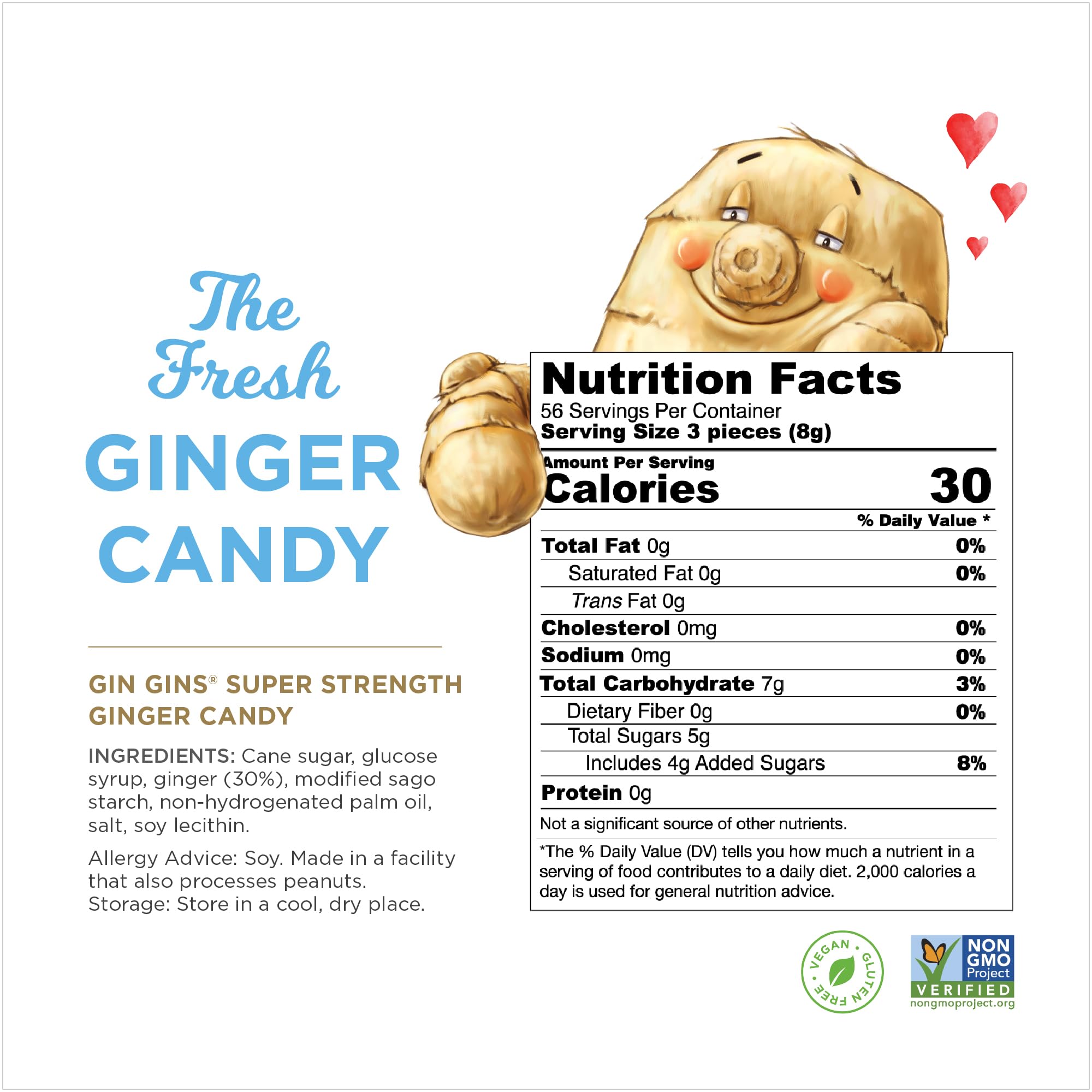 GIN GINS Super Strength - Natural Ginger Candy by The Ginger People - Individually Wrapped Healthy Candy - Super Strength Flavor - Large 1 lb Bag