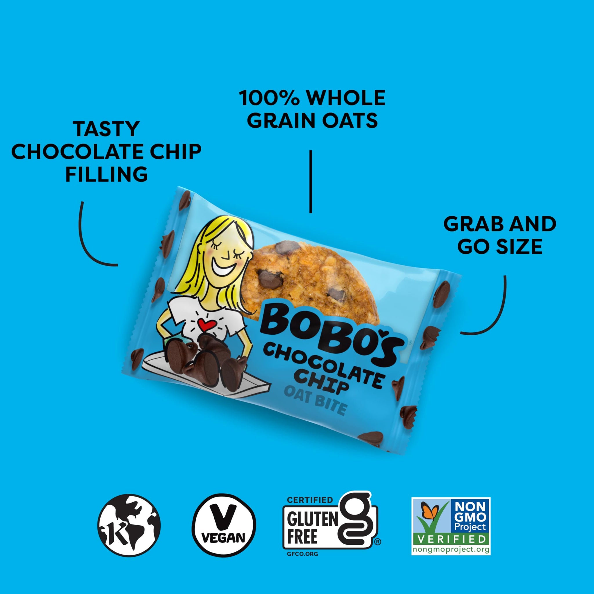 Bobo's Chocolate Chip Oat Bites, Simple Ingredients, Whole Grain Oats, Plant Based, Non-GMO, Gluten Free Breakfast Bars, Healthy Snacks for Adults