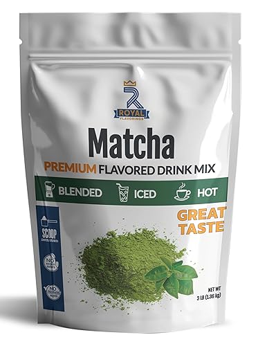 Royal Flavorings Matcha Green Tea Premium Flavored Frappe Drink Mix for Blended, Iced or Hot Drinks, Stand up Resealable Bag 3 Lb.