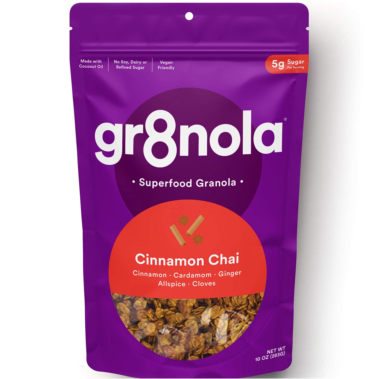 gr8nola CINNAMON CHAI - Healthy, Low Sugar, Vegan Granola Cereal - Made with Superfoods Cinnamon, Ginger and Cardamom, Soy Free, Dairy Free and No