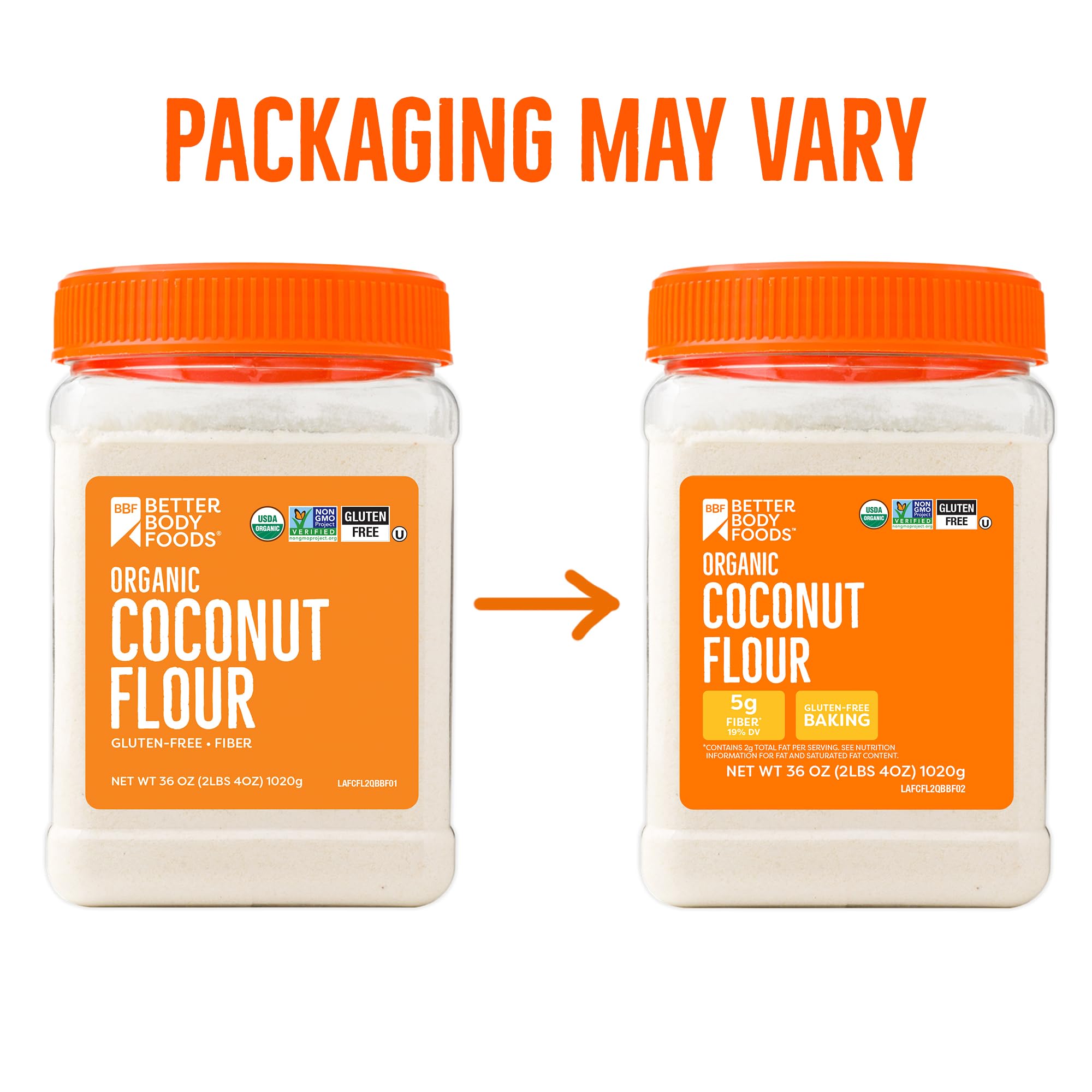 BetterBody Foods Organic Coconut Flour 2 Pound Jar, Gluten-Free White Flour Alternative with a Slight Coconut Taste and Aroma, 23% Dietary Fiber per