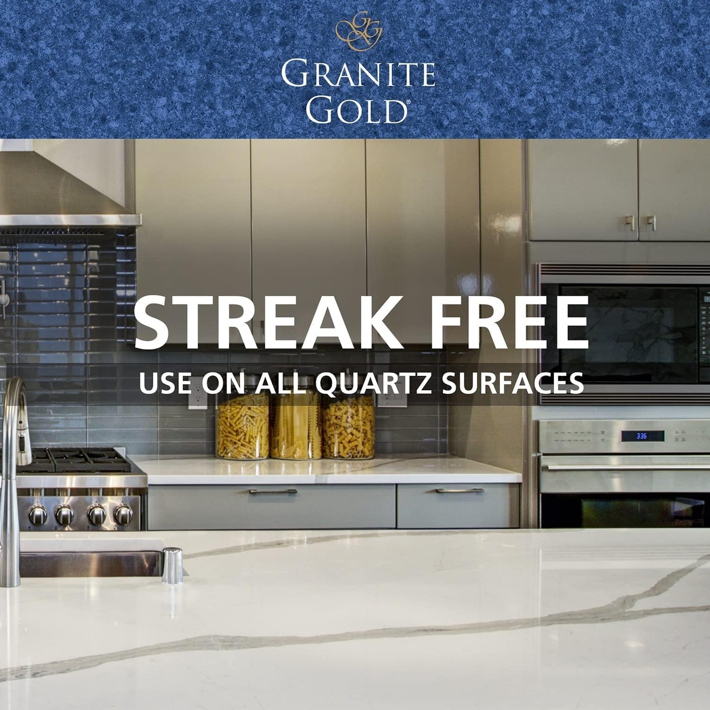 Granite Gold Quartz Cleaner Spray for Caesarstone, Cambria, Silestone and All Other Quartz Countertop Surfaces, 64 Fluid Ounces and 2 x 24 Fluid