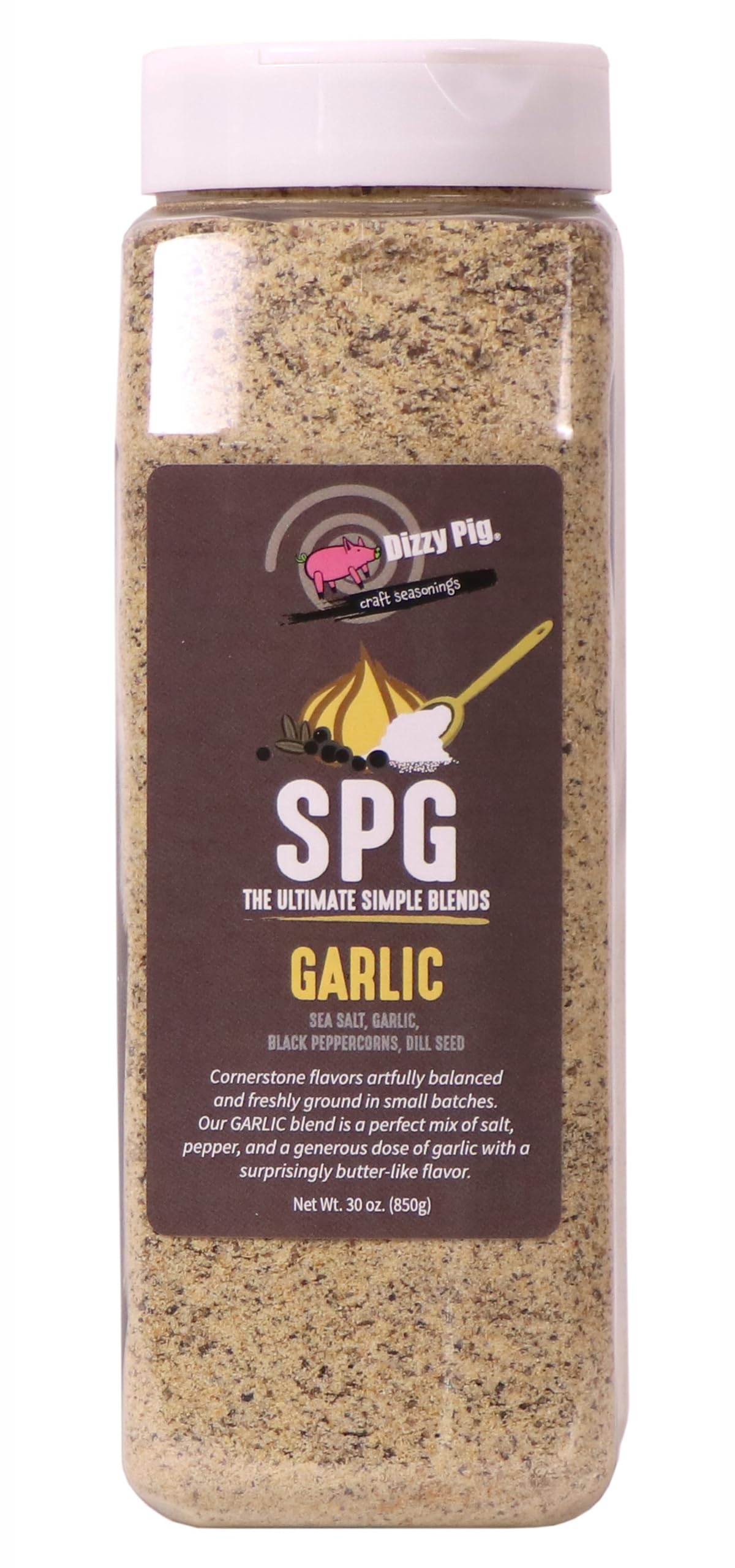 Dizzy Pig SPG Garlic (Salt, Pepper & Garlic) Seasoning Rub (Quart Shaker) - Hand Made in the USA - Seasons Around 120lbs of Food - MSG Free, Gluten