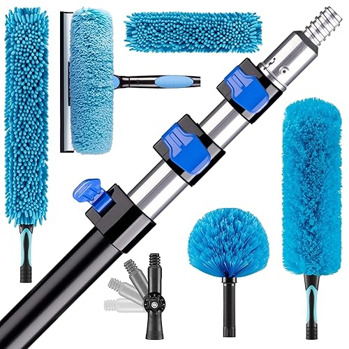 TreVark 20FT High Reach Duster Cleaning Kit with 5-12 FTExtension Pole, High Ceiling Fan Cleaner Duster Tool for Fan Blades, Extendable Reusable
