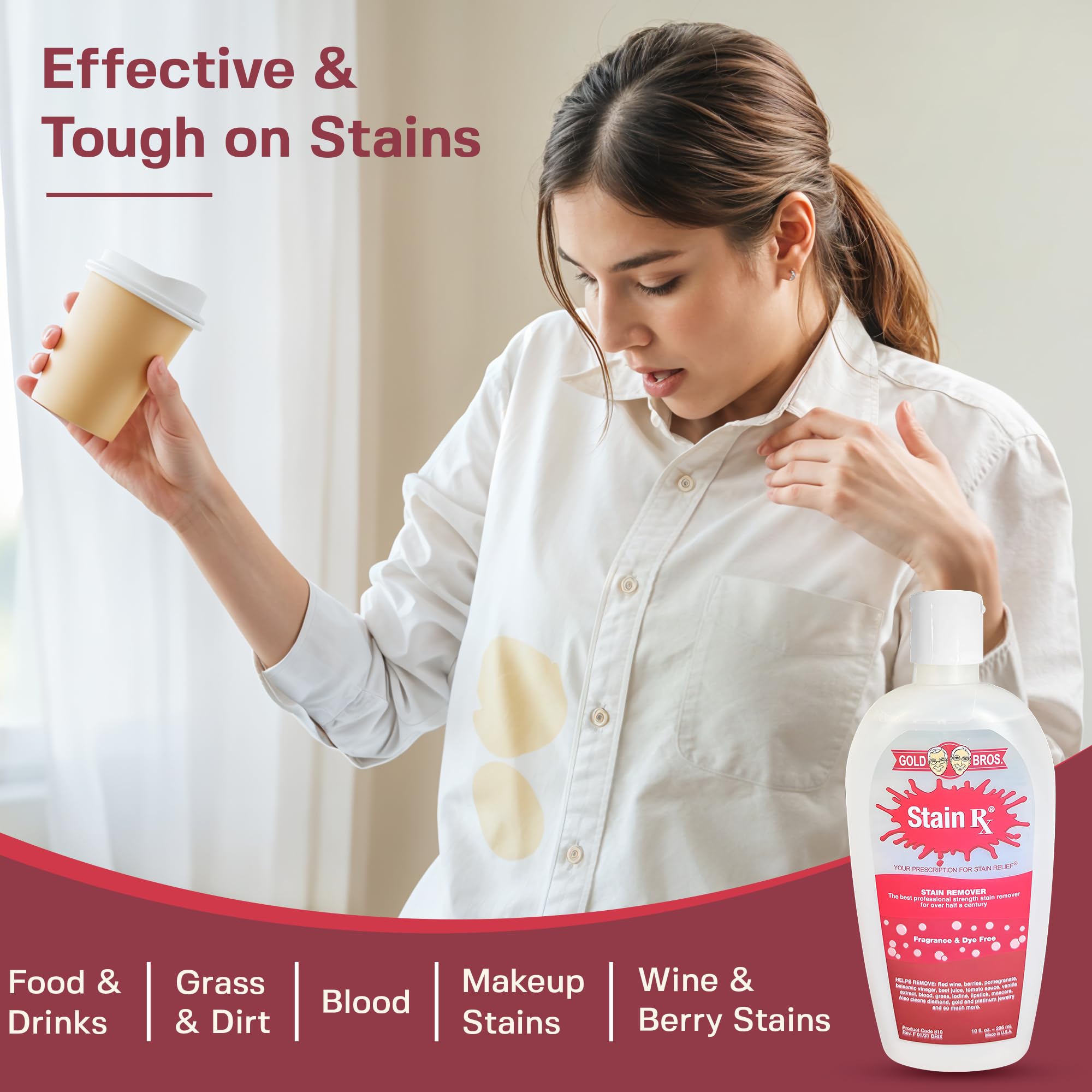 Stain Rx Stain Remover, Effectively Eliminates Stains from Wine, Berries & Blood on Fabrics, Carpets, Upholstery & Jewelry, Dye-Free, Free from