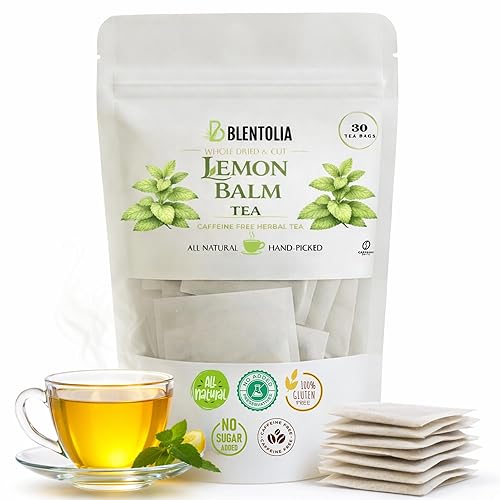 Blentolia Lemon Balm Tea - Melissa Officinalis Herbal Tea Bags - Calming & Soothing - 100% Natural Leaves - 30 Caffeine-Free Tea Bags