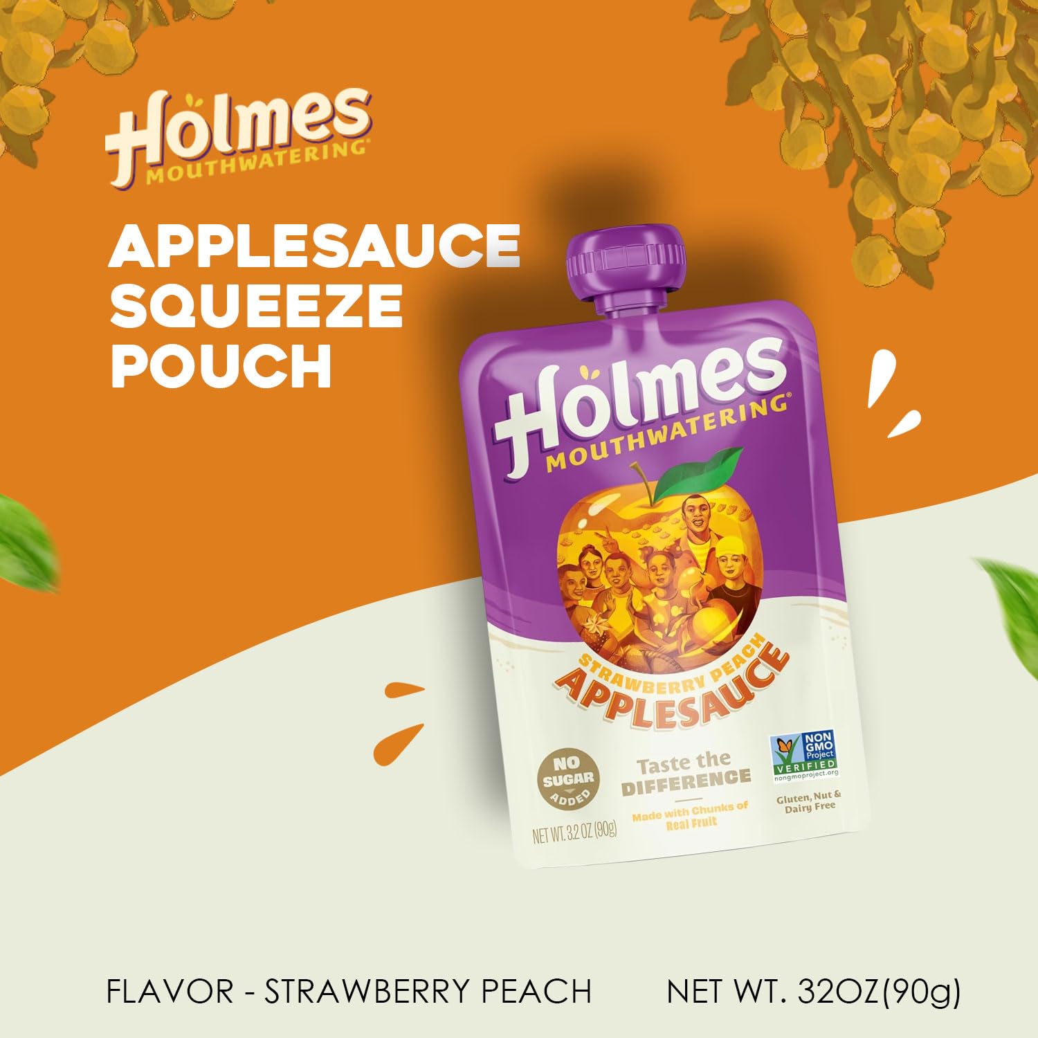 Holmes Mouthwatering Applesauce, Applesauce Squeeze Pouch, Organic Strawberry Applesauce Pouches with Real Chunks of Fruit, No Artificial Flavors