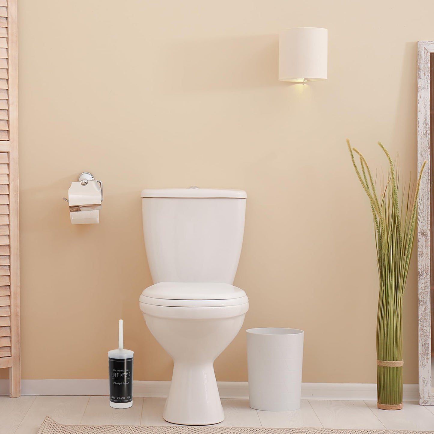 Bath Time Collection Toilet Brush and Holder - Decorative Black Plastic Bathroom Accessory