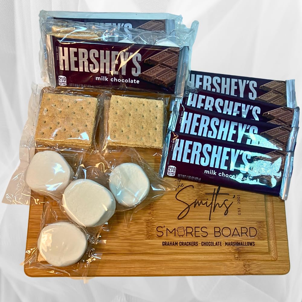 WBB SMORES KIT BOARD | Personalized Engraved Serving Board + S'mores Kit | Individually packaged S'mores Kit set: Graham Crackers, Marshmallow