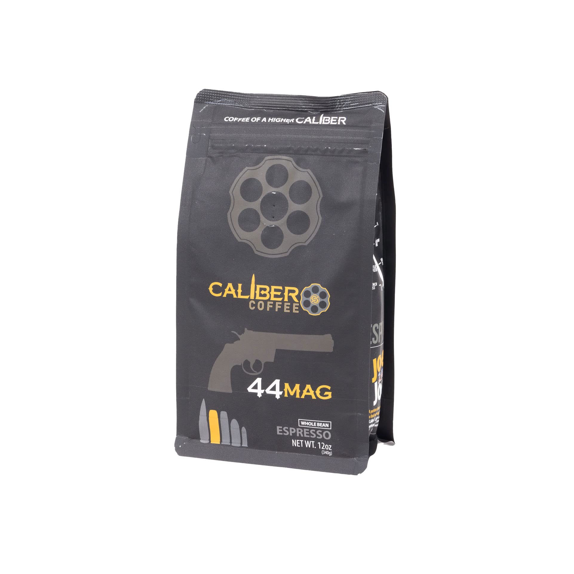 Caliber Coffee .44 Mag, Whole Bean Espresso Roast - Bold, Smooth, Rich Crema Flavors - 100% Artisan Roasted Arabica Coffee - Small-Batch, Hand-Crafted