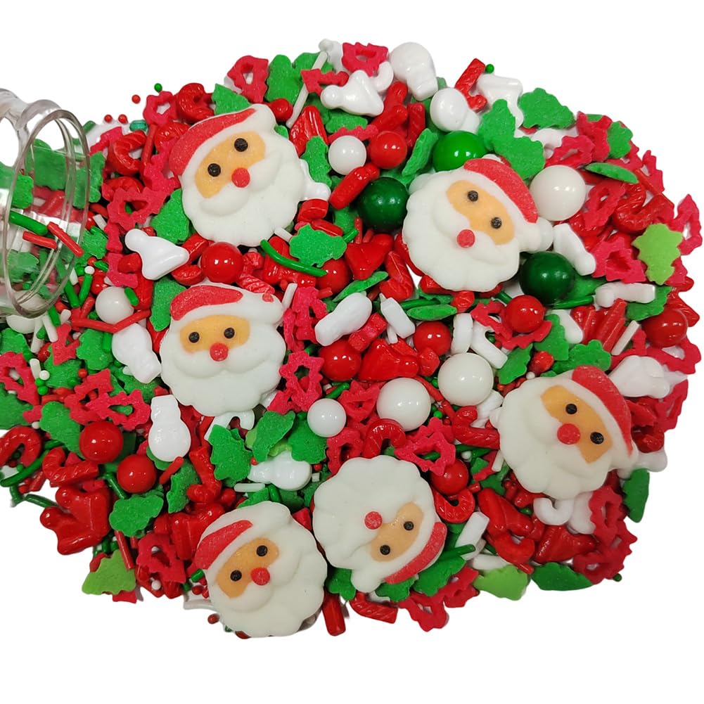 1 Bottle Christmas Sprinkles for Cookie Decorating Cake Toppers Candy Santa Claus Cupcake Topper Dessert Sprinkle with 6 Pieces Santa Claus