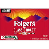 Folgers Classic Roast, Medium Roast Coffee K-Cup Pods for Keurig K-Cup Brewers, 18 Count, Packaging May Vary