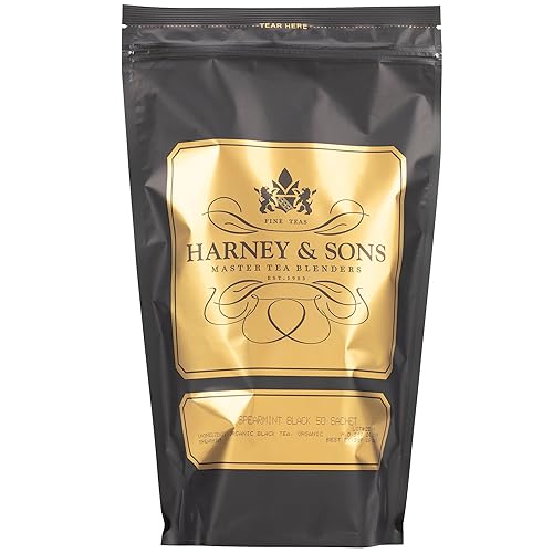 Harney & Sons Spearmint Black Tea, Bag of 50 Sachets | Refreshing Black Tea Blend with Cool Spearmint