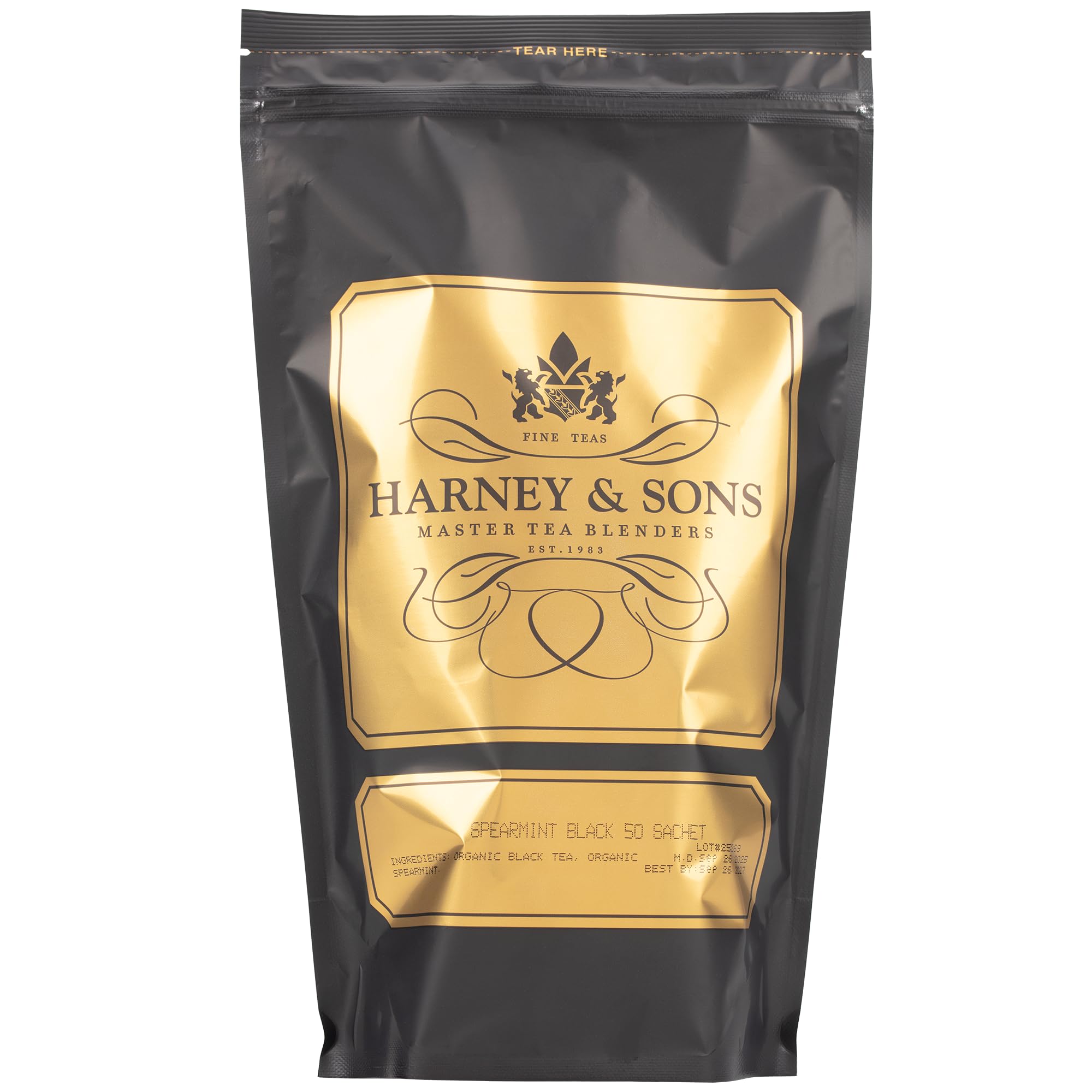 Harney & Sons Spearmint Black Tea, Bag of 50 Sachets | Refreshing Black Tea Blend with Cool Spearmint