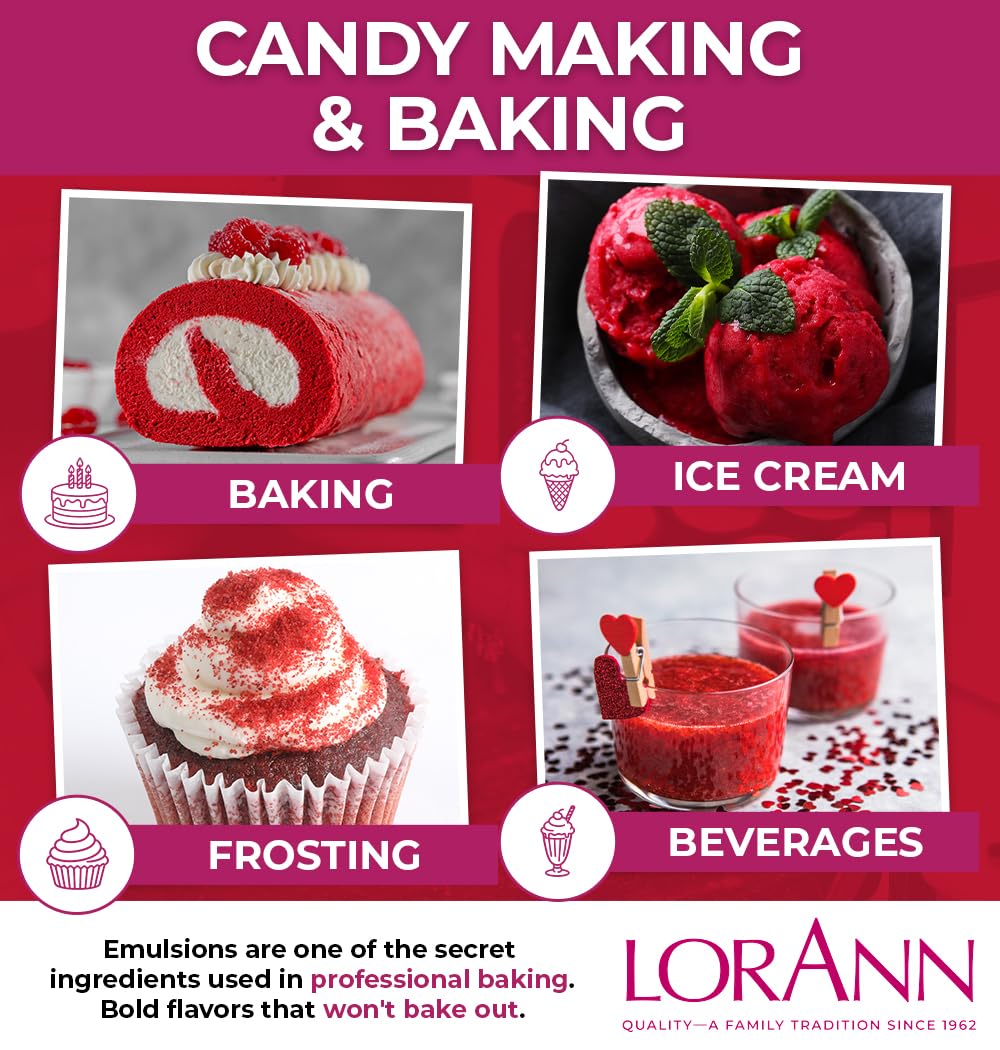 LorAnn Oils Red Velvet Bakery Emulsion: True Essence, Ideal for Boosting Fruit Tones in Cakes, Cookies & Desserts, Gluten-Free, Keto-Friendly, Extract
