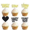 18pcs Black Gold Glitter Dessert Cupcake Pick for Straight Outta 1929 Cheer to 97 Years Old Theme Decor Supplies Happy 97th Birthday Party Decoration