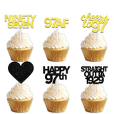 18pcs Black Gold Glitter Dessert Cupcake Pick for Straight Outta 1929 Cheer to 97 Years Old Theme Decor Supplies Happy 97th Birthday Party Decoration