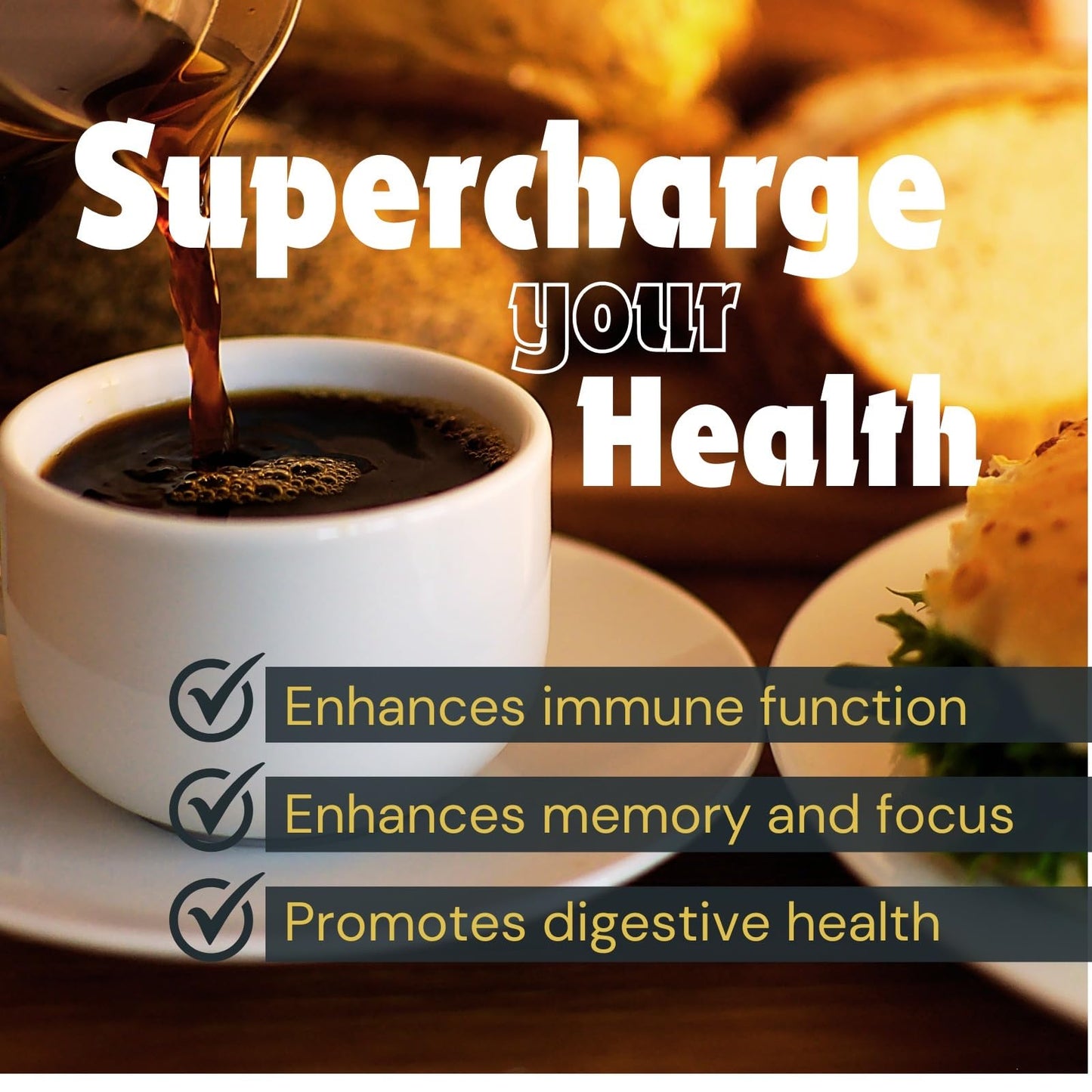Mushroom Coffee 16 Single Serve Capsules. Medium Roast with Lions Mane and Chaga Mushrooms. Vitamins for Focus, and Gut Health, and Immune Health