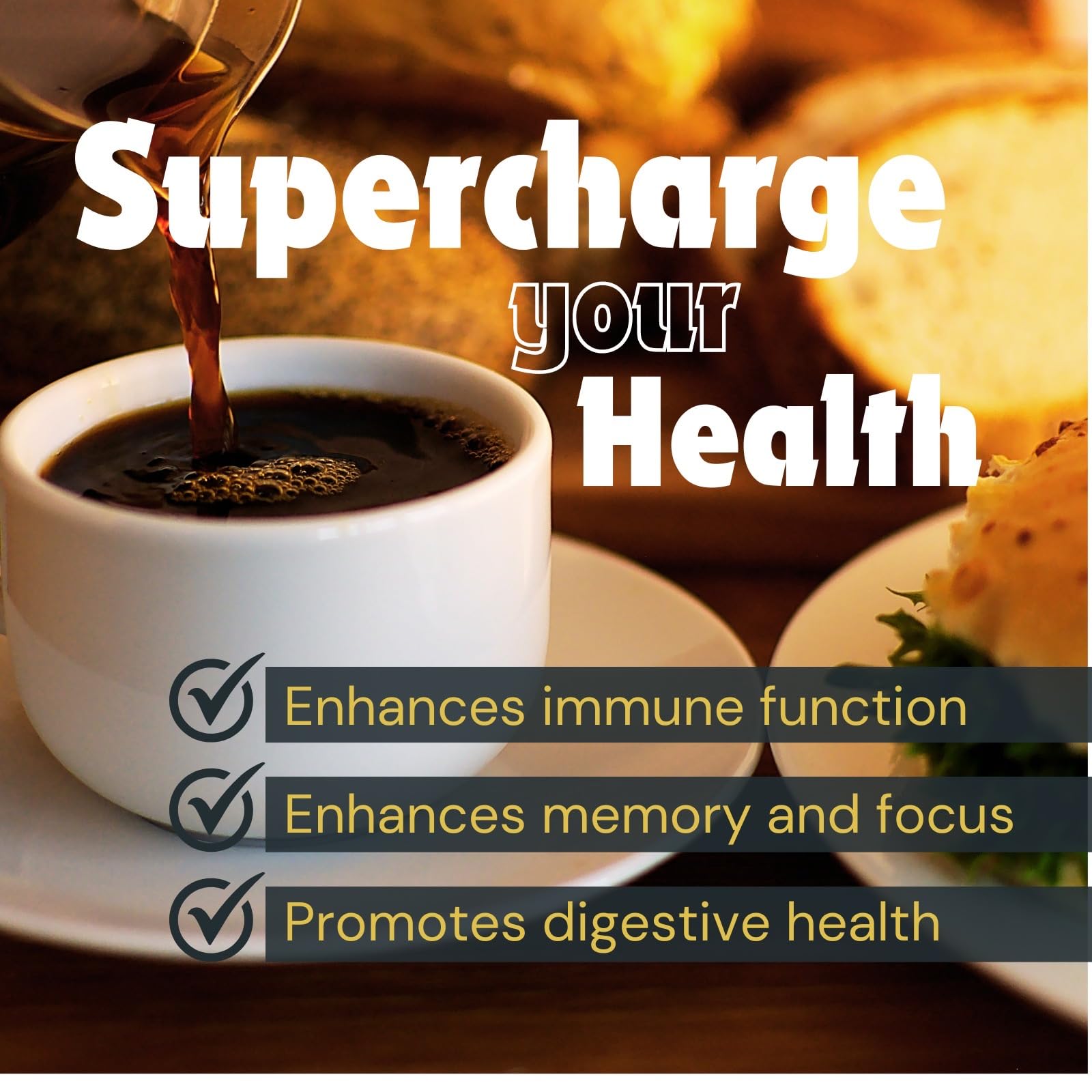 Mushroom Coffee 16 Single Serve Capsules. Medium Roast with Lions Mane and Chaga Mushrooms. Vitamins for Focus, and Gut Health, and Immune Health