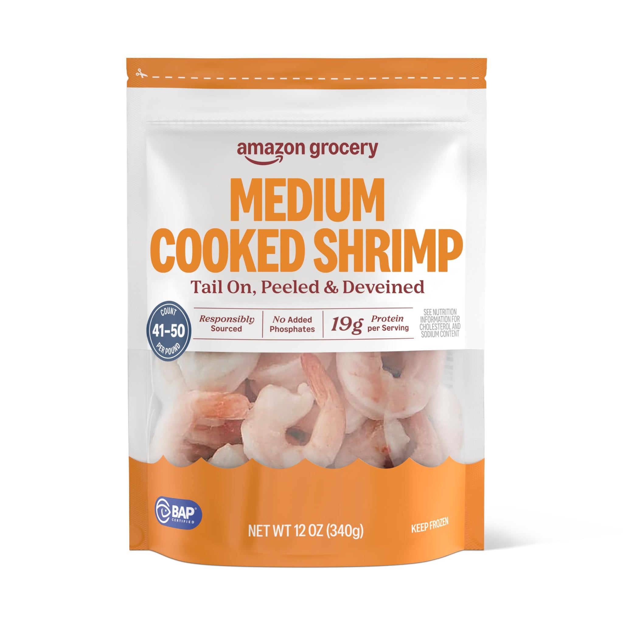 Amazon Grocery, Medium Cooked Shrimp, 12 Oz (Previously Amazon Fresh, Packaging May Vary)