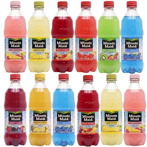 Minute Maid 20oz Variety Pack Bottles - 8 Flavor Assortment (Fruit Punch, Lemonade, Pink Lemonade, Watermelon Punch, Kiwi Strawberry, Blue Raspberry