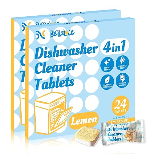 Dishwasher Cleaner Tablets Deodorizer-48 Pack Deep Cleaning Dish Washer Descaler Freshener-Grime Limescale Heavy Duty Grease Odor Smell Remover-for