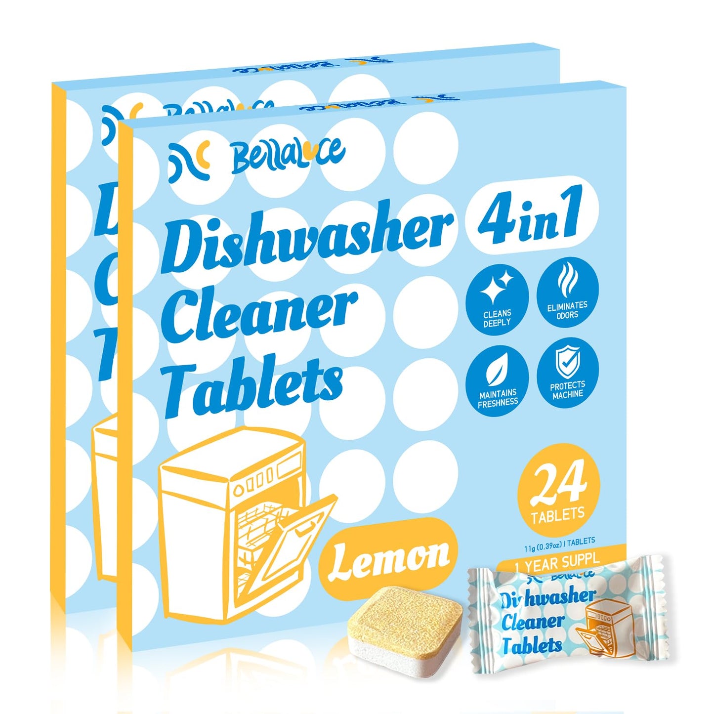 Dishwasher Cleaner Tablets Deodorizer-48 Pack Deep Cleaning Dish Washer Descaler Freshener-Grime Limescale Heavy Duty Grease Odor Smell Remover-for