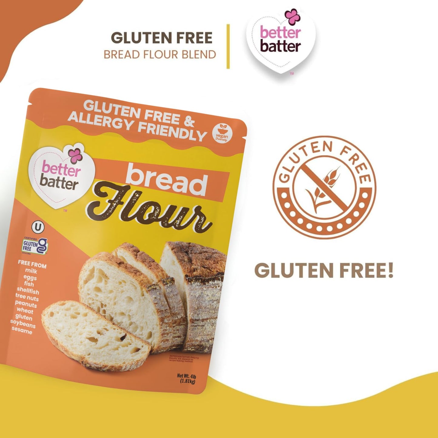 Better Batter Bread Flour | Certified Kosher & Gluten Free Flour for Baking Top 9 Allergen-Free Perfect for Yeast Bread Recipes & Pie Crusts! Knead
