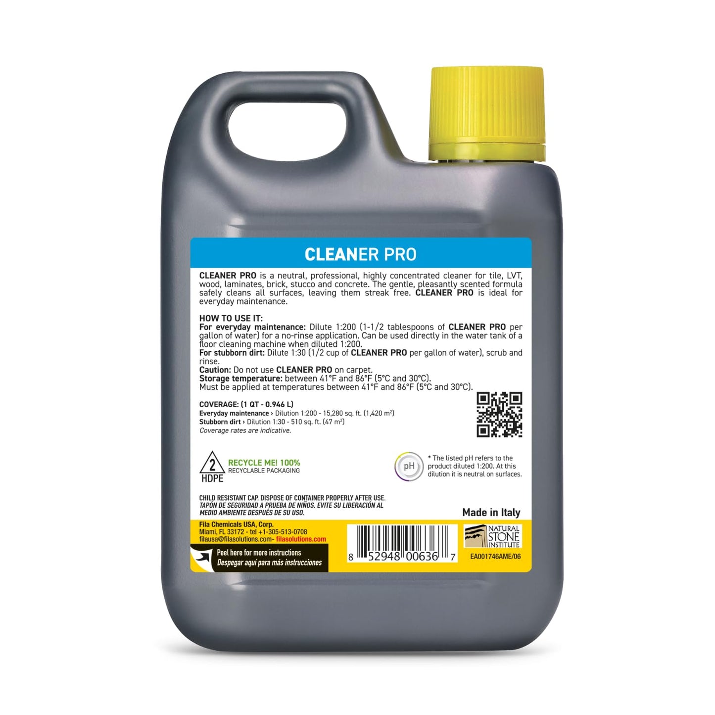 FILA Surface Care Solutions, CLEANER PRO, Neutral All Purpose Cleaner, Highly Concentrated - Up to 40 Washes, 1 QT
