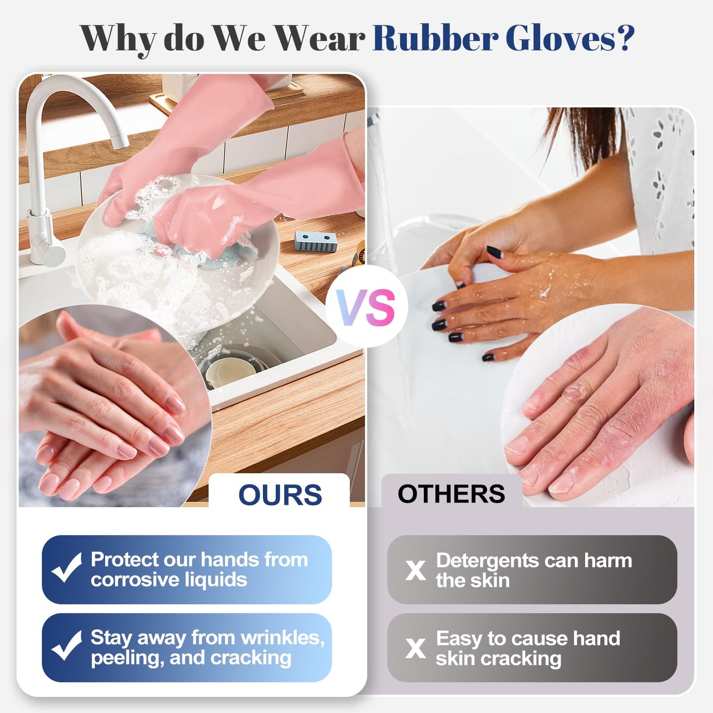 BSRBZJ Rubber Kitchen Dishwashing Gloves - 3 Pairs Reusable Household Cleaning Gloves, Flexible and Durable & Non-slip Cleaning Gloves, Great