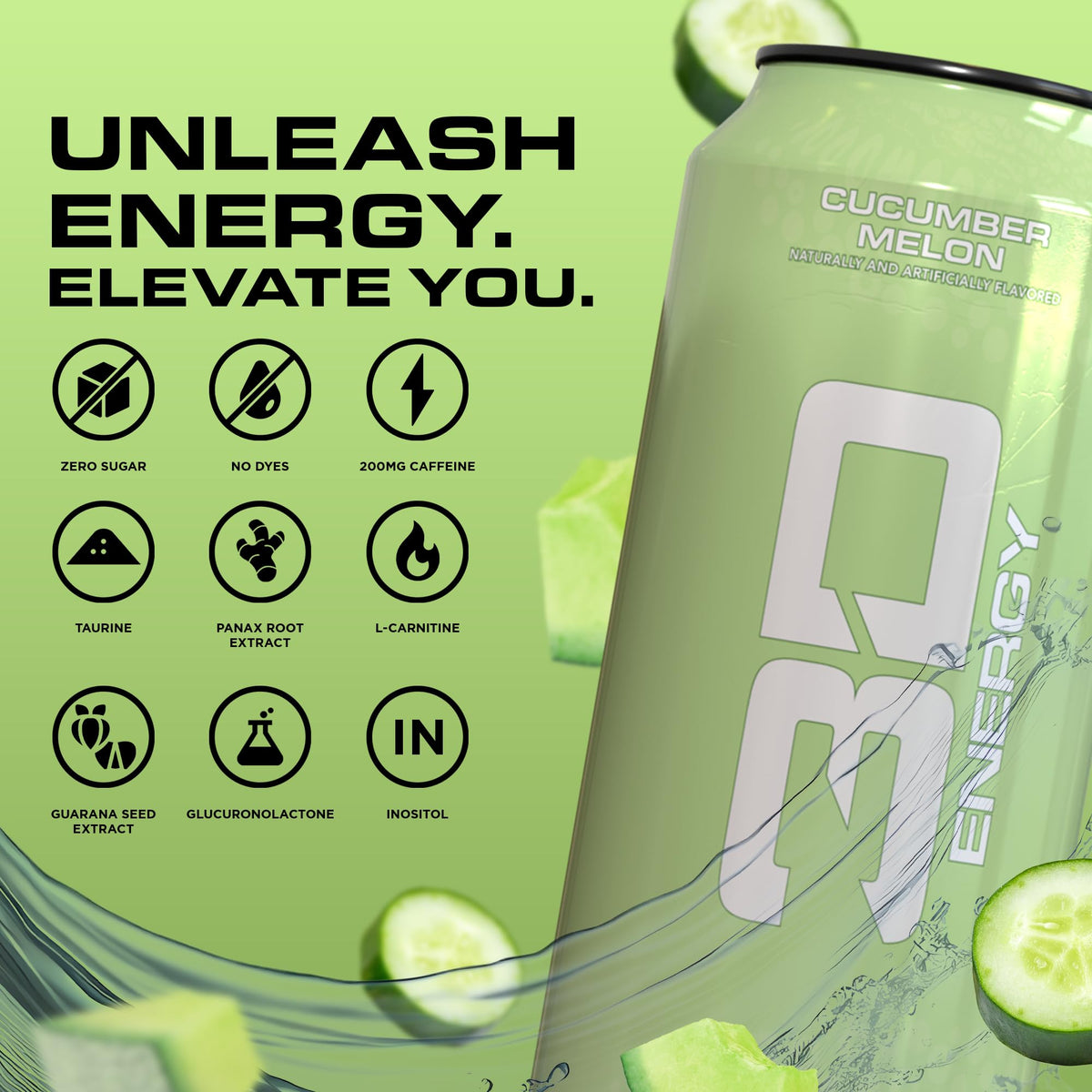 3D Sugar Free Energy Drink, Cucumber Melon, 16oz Cans, 12 Pack