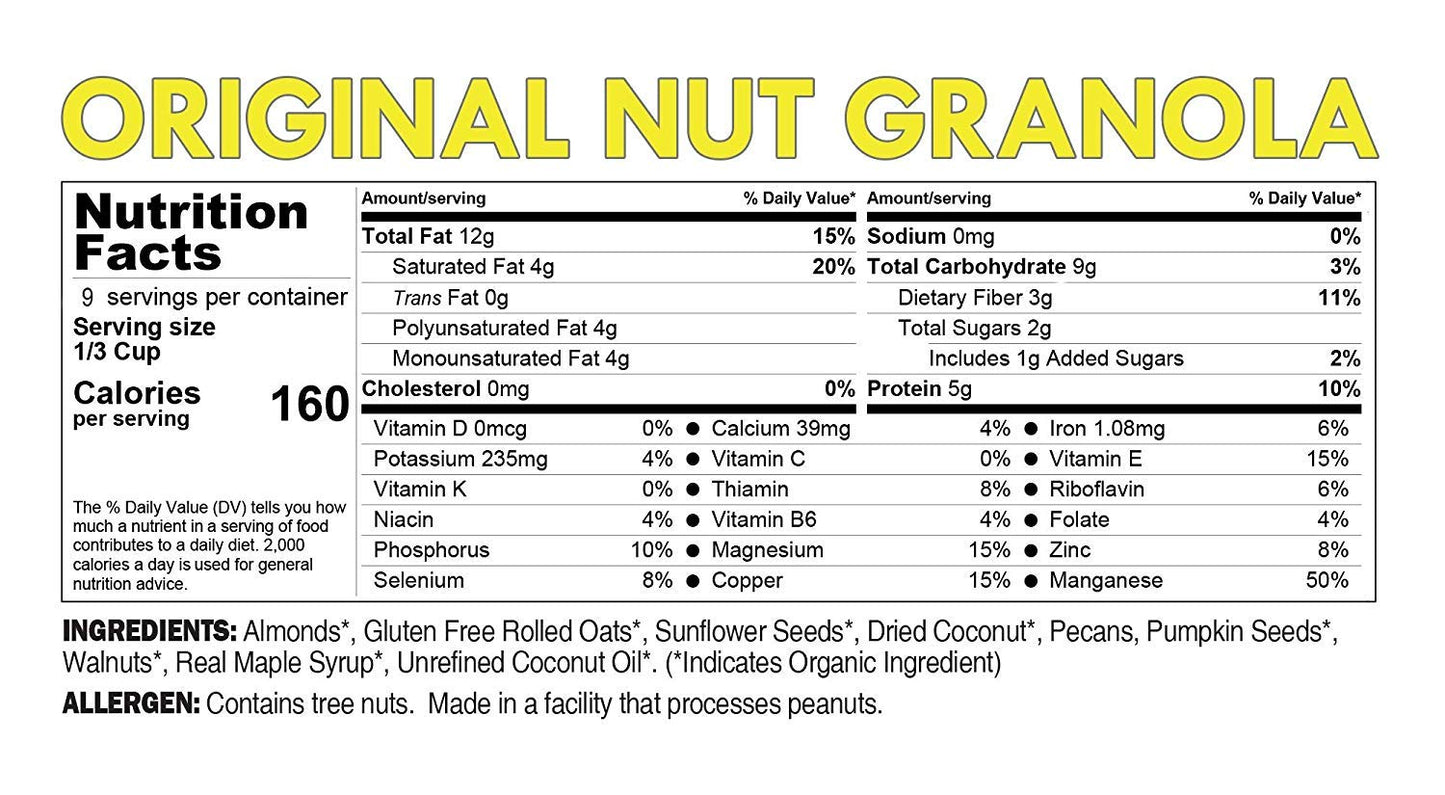 ELAN Low Sugar Oatmeal Granola - Filling Heart Healthy Nut and Oat Cereal - Simple Ingredients Only - Gluten Free, Salt Free, Low Carb Breakfast Food