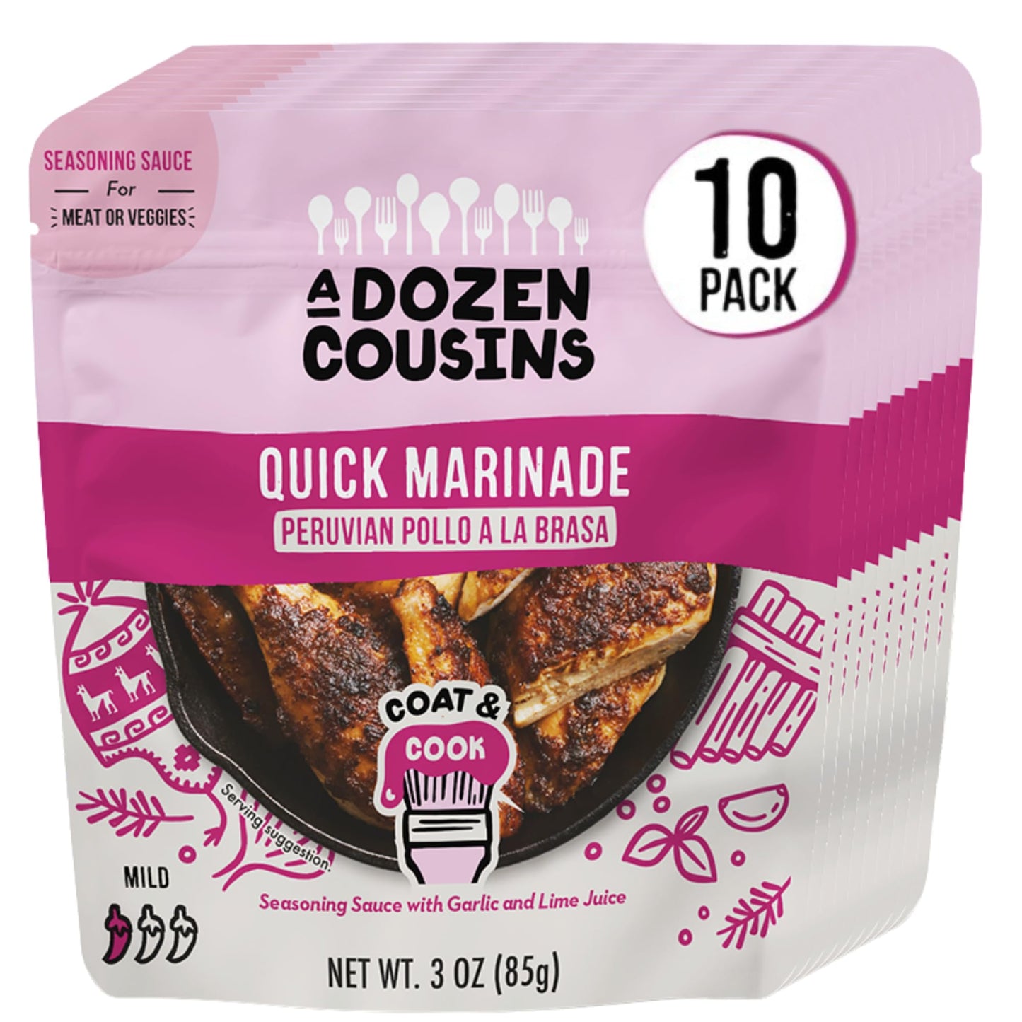 A Dozen Cousins Quick Chicken Marinade Seasoning Sauce Pouch (10-Pack), Peruvian Pollo ala Brasa Seasoning, Instant Meal Coat & Cook, Pollo a la Brasa